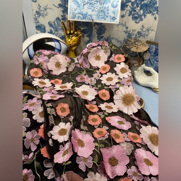 🆕 BRONX & BANCO 🧿 NWOT Jasmine Floral-Appliqued Gown, Black Multi - SzXS US 2 - Picture 13 of 16